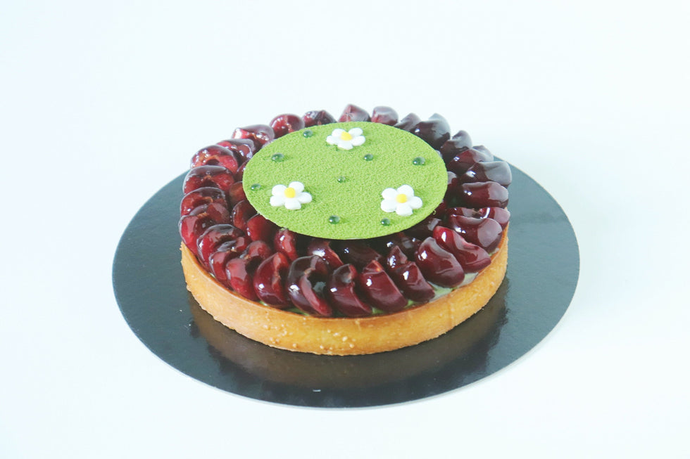 Tarte aux cerises et matcha bio