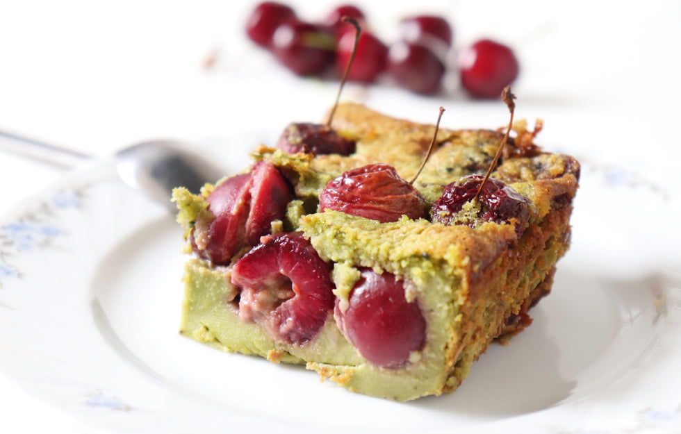 Clafoutis aux cerises et matcha bio