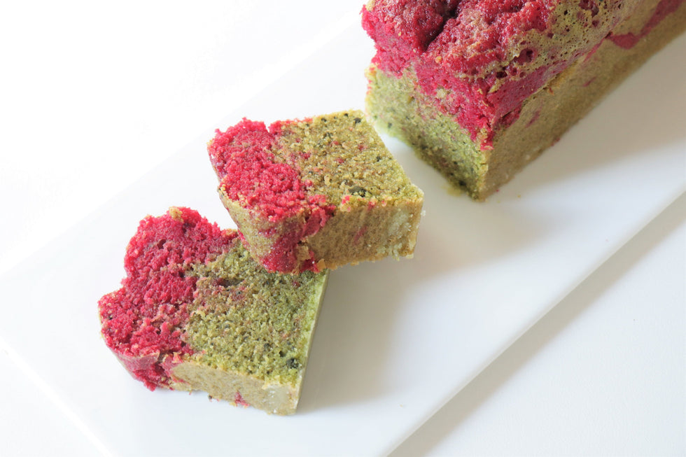 Cake bicolore framboise et matcha bio