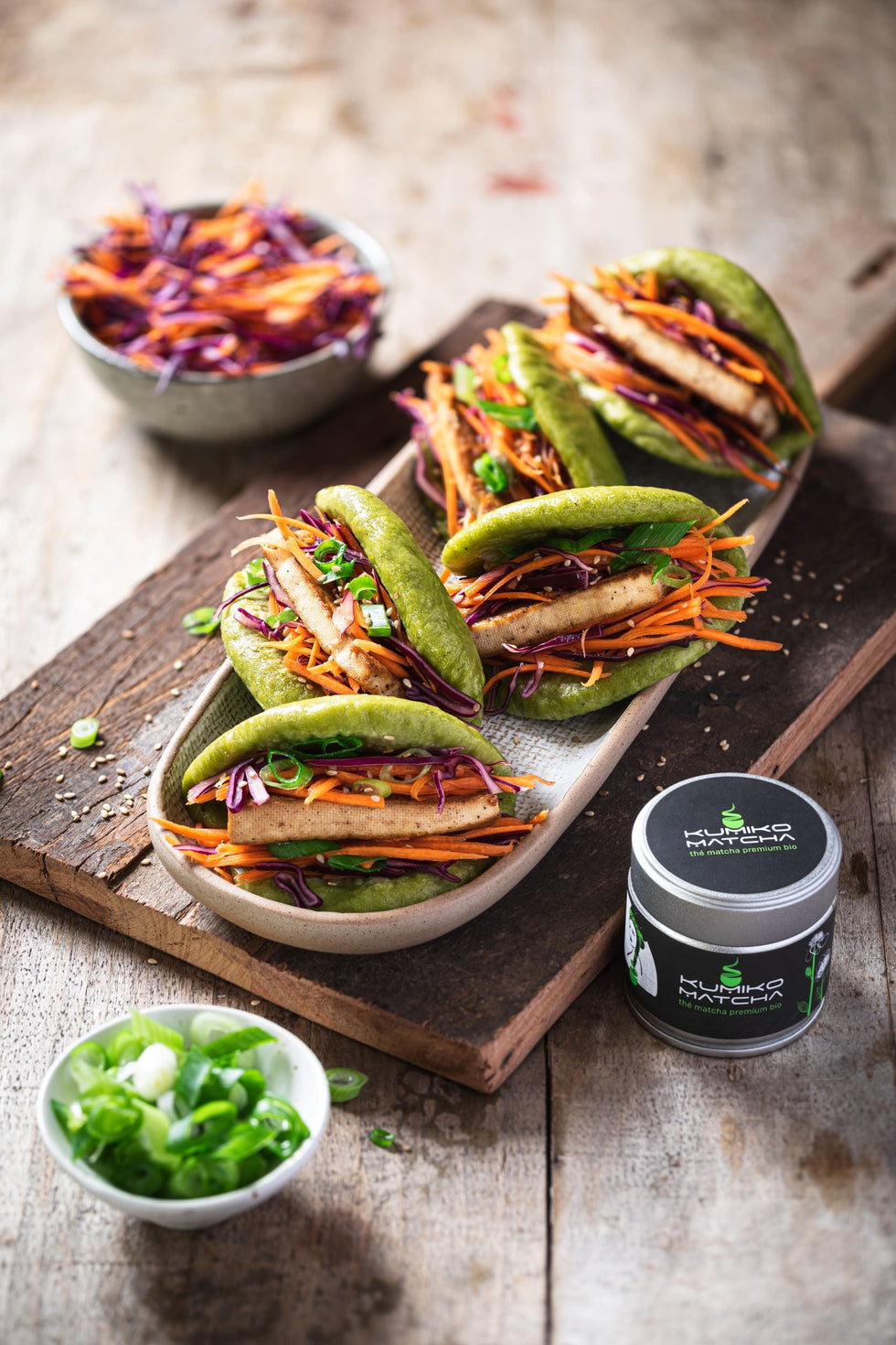 Gua Bao au thé matcha premium bio, Tofu sauce Teriyaki
