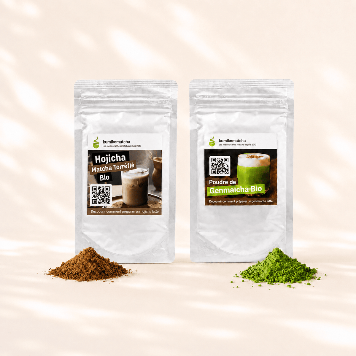 Spécial latte : 1 Hojicha + 1 Genmaicha